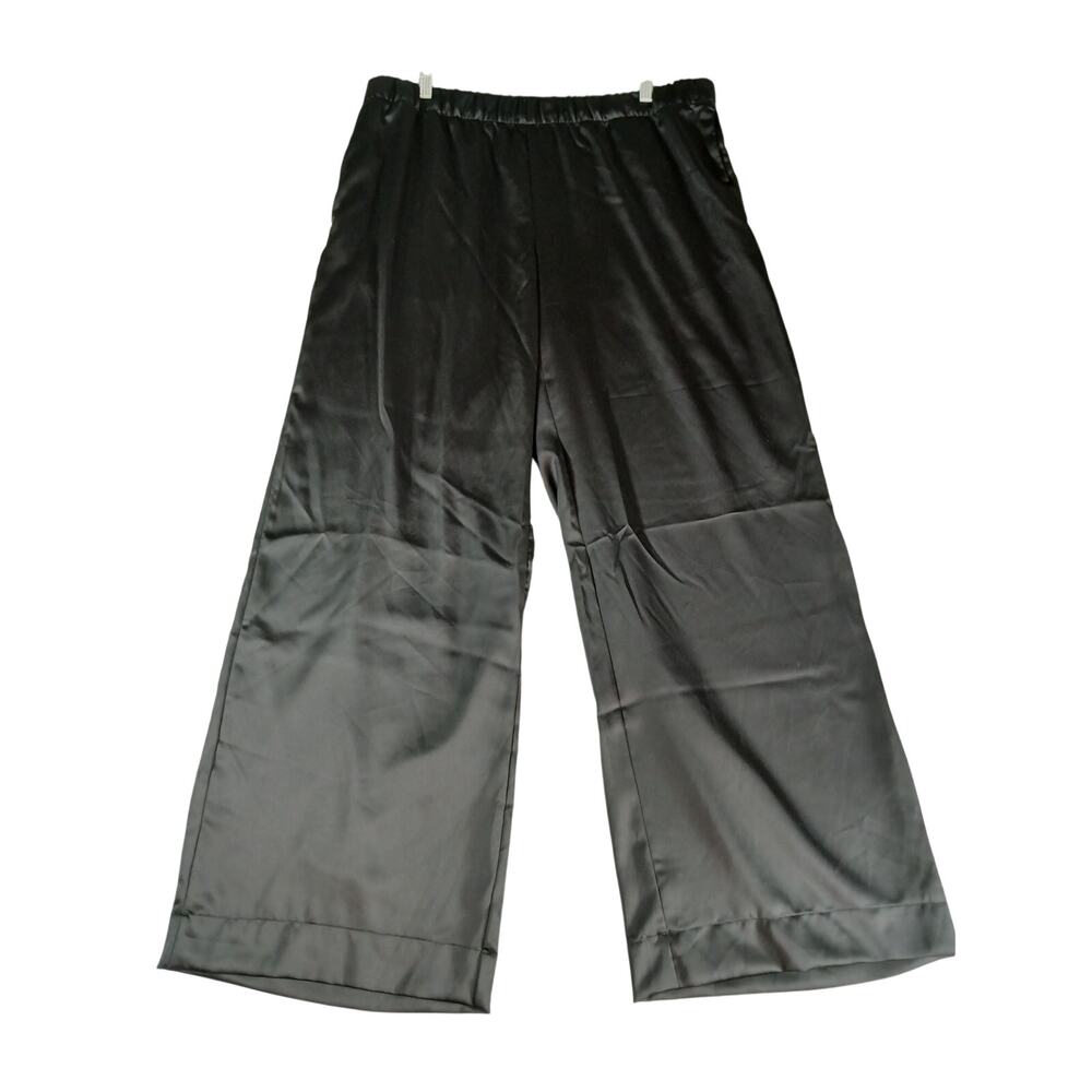 A New Day Pants Women Large Black Wide Leg "Satin" Formal Holiday Cruise NWT